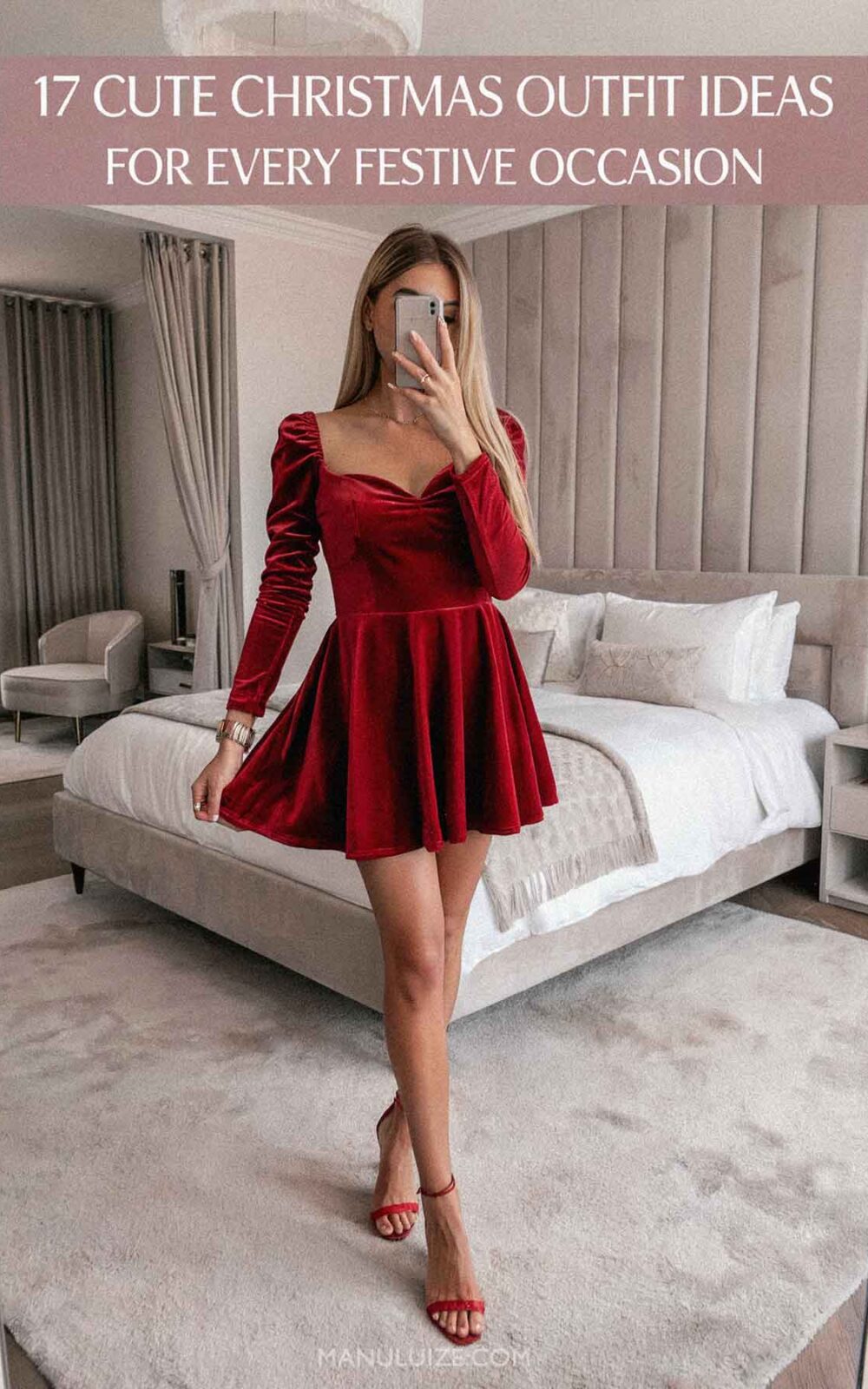 17 Cute Christmas Outfit Ideas for Every Festive Occasion; red velvet outfit