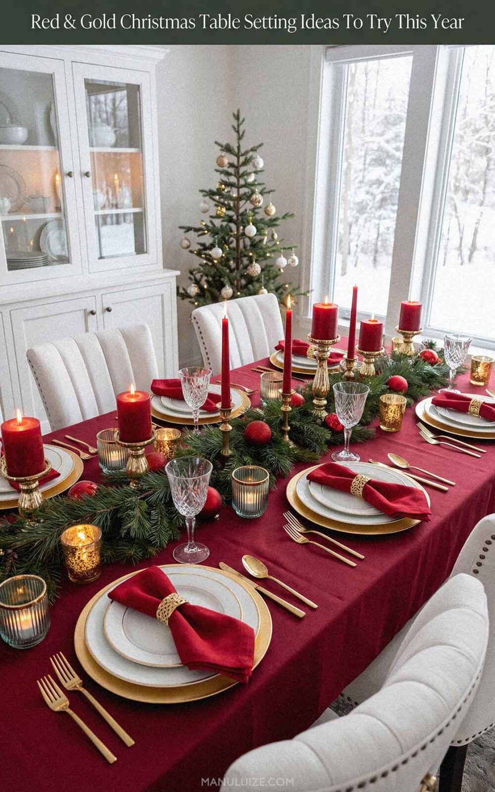 Red and gold Xmas table setting ideas Red and gold Xmas table setting ideas