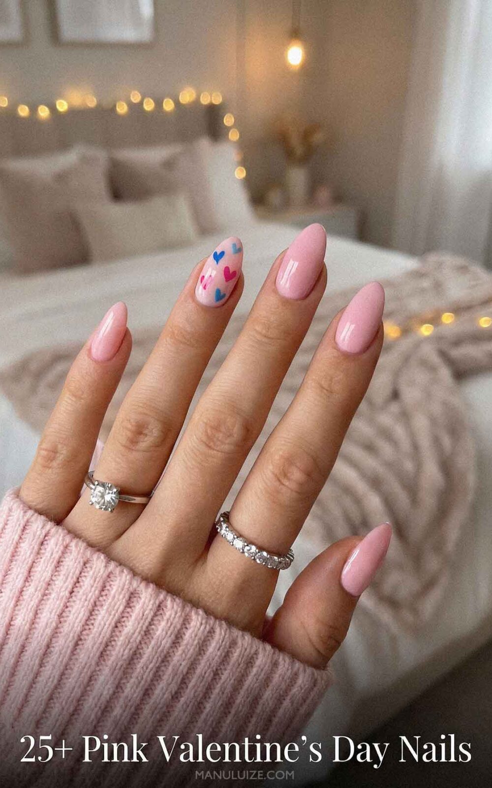Cute pink heart nails
