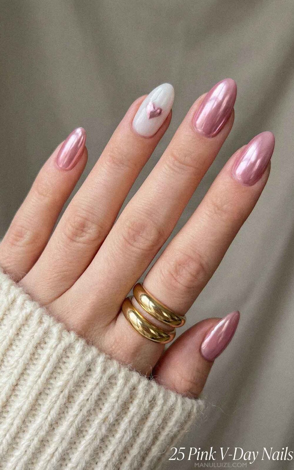 Light chrome pink Vday manicure