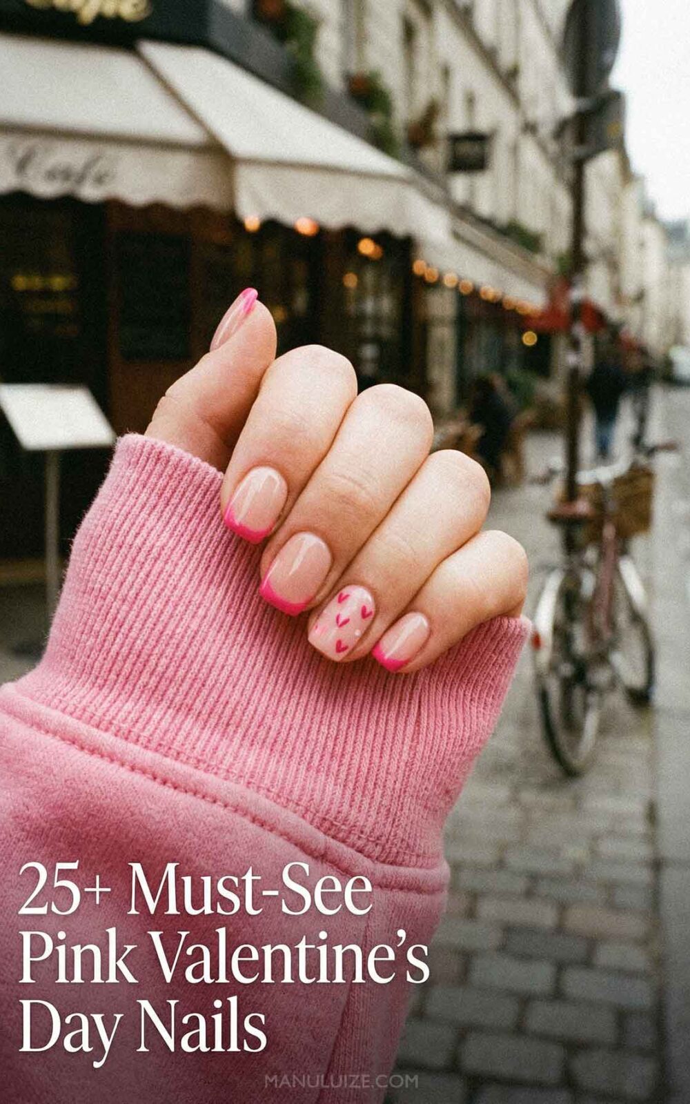 Pink French valentines nail art