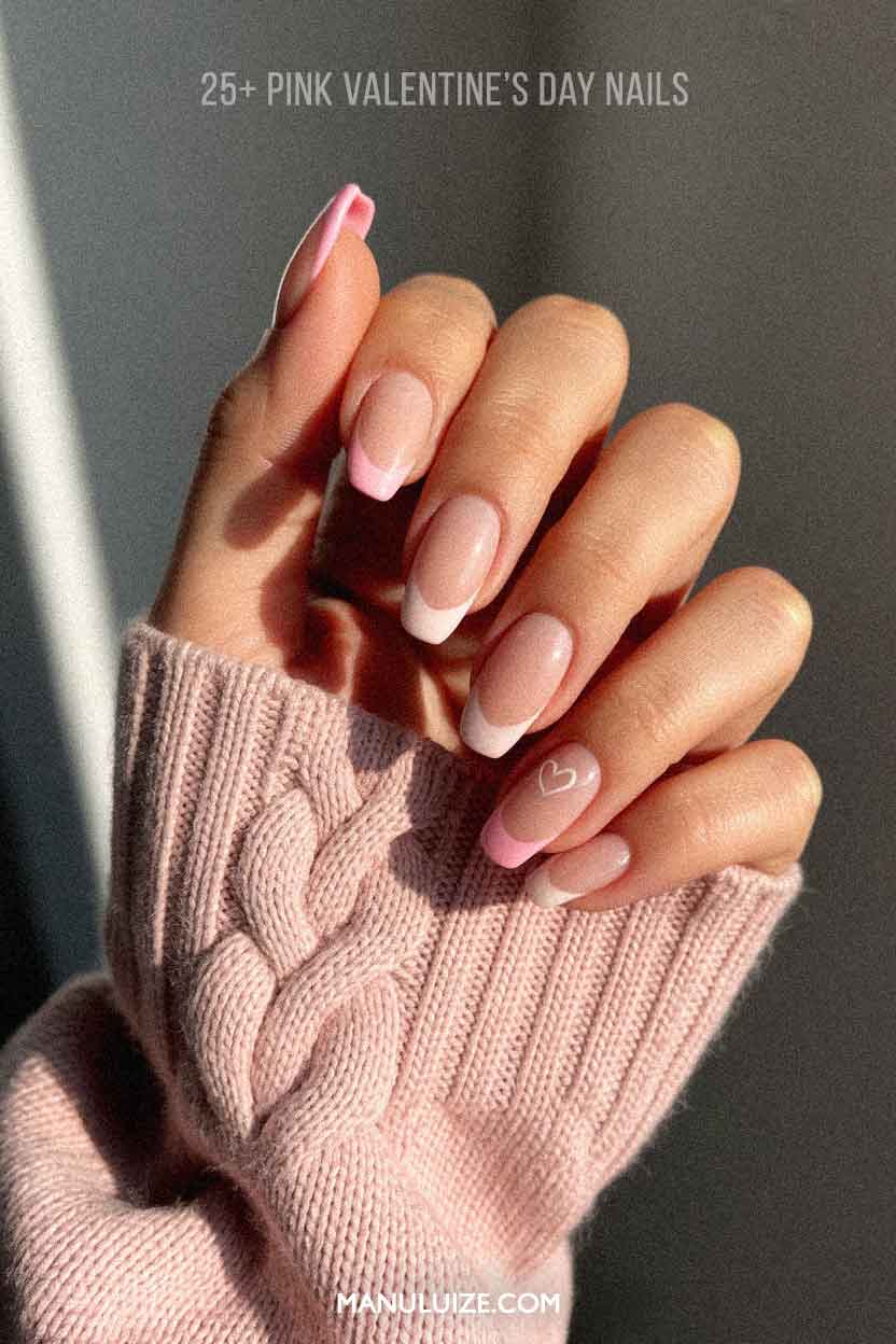 French pink nails with a heart