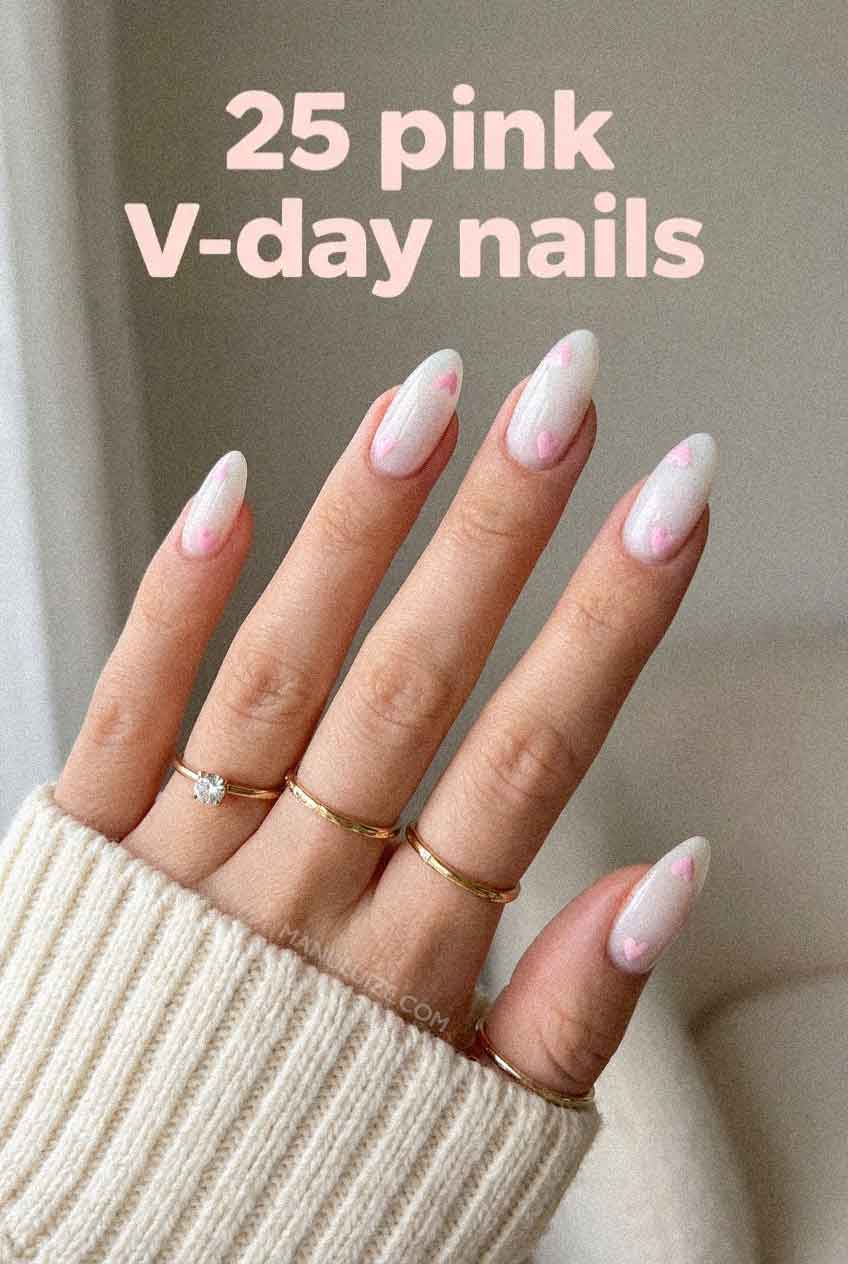 White and pink heart nails