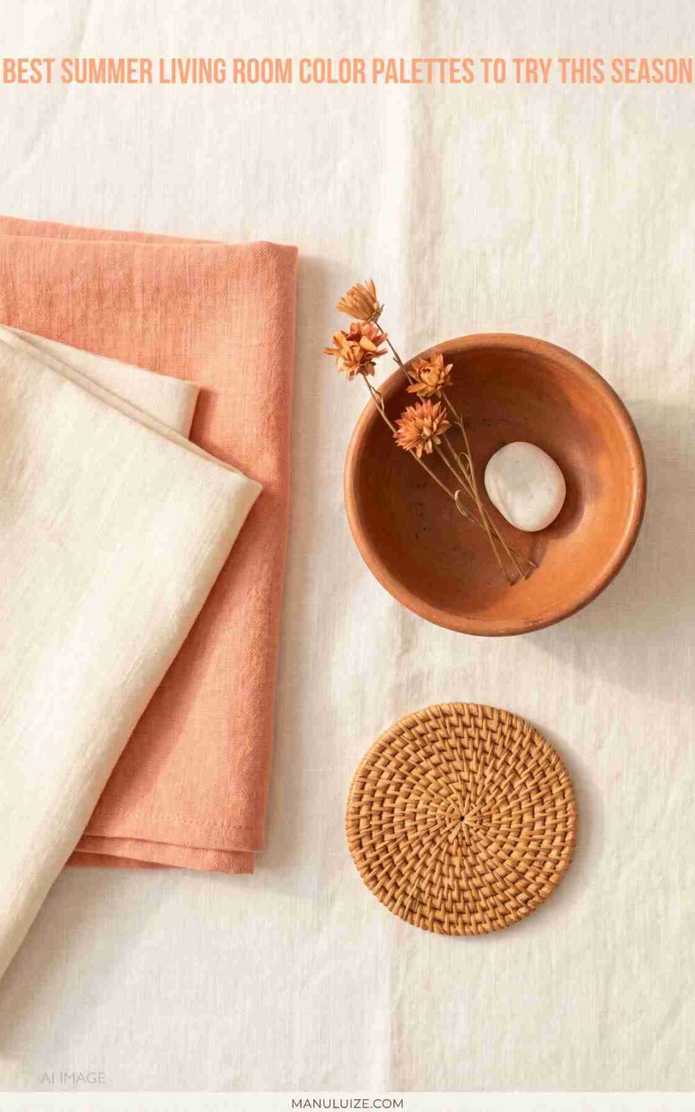 Coral and terracotta summer color palette for living room